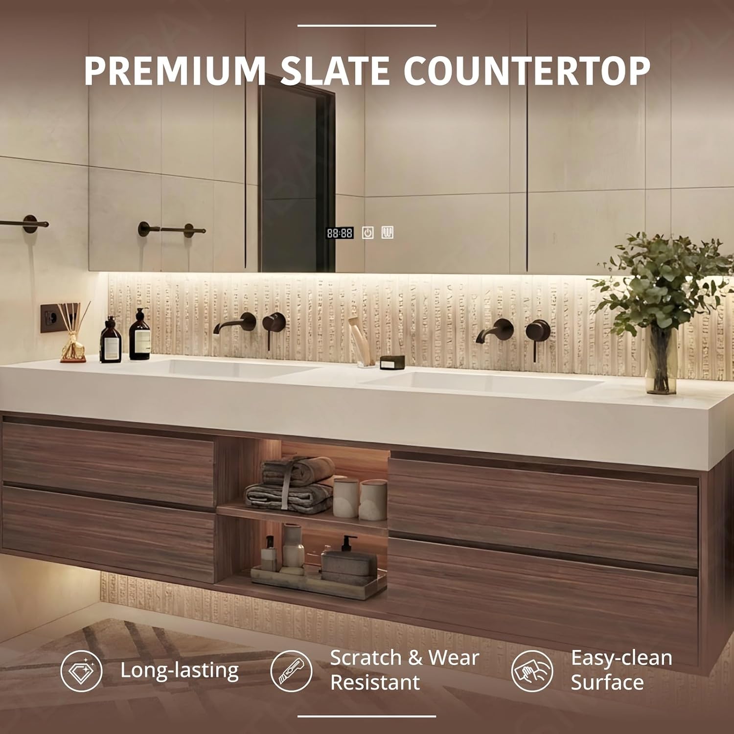 SimpliBath floating vanity worth it,should I buy SimpliBath vanity,SimpliBath vs other vanities,SimpliBath vanity pros cons,best floating vanity to buy,SimpliBath bathroom cabinet honest condition quality and materials close-up