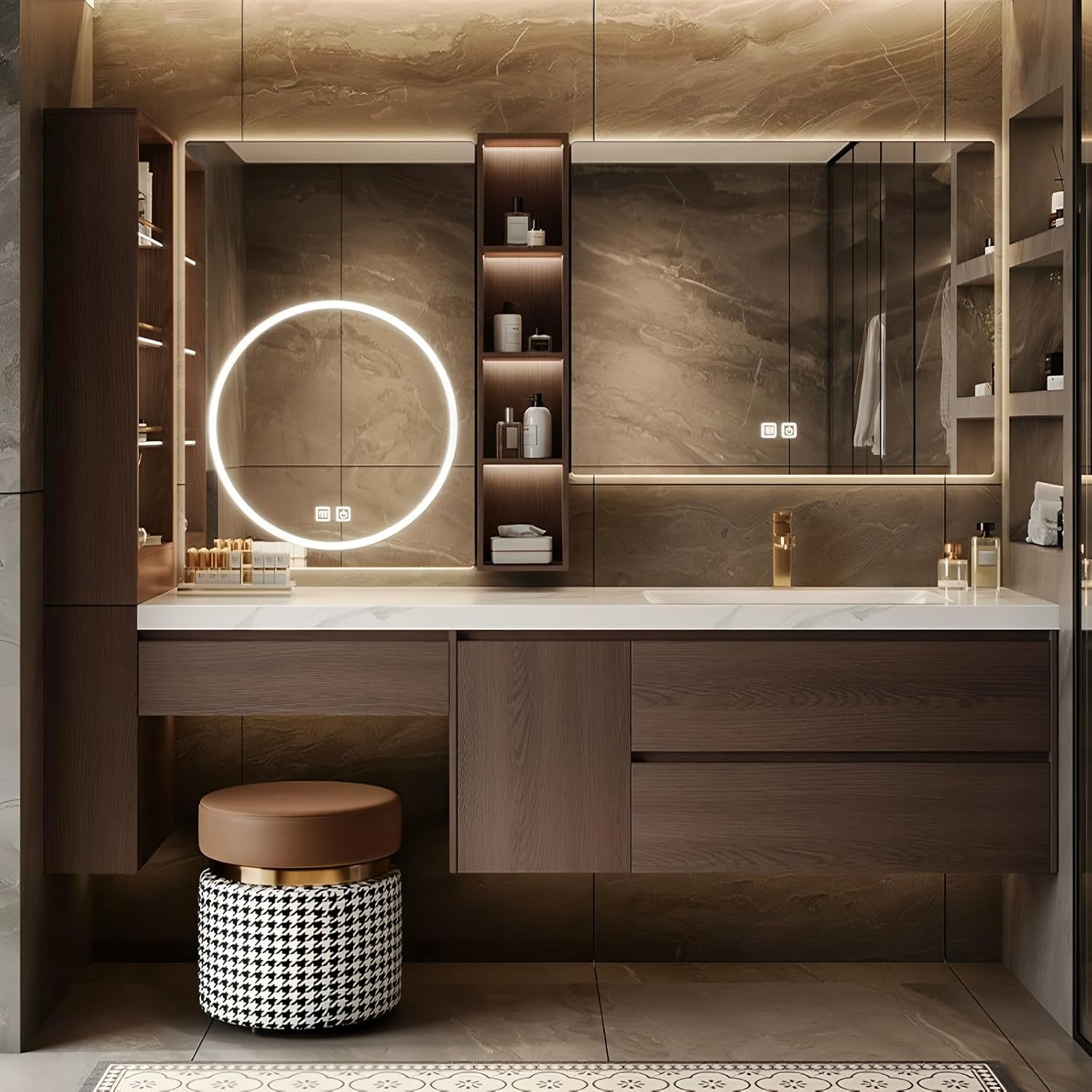 Image 1 of best floating bathroom vanity with makeup table