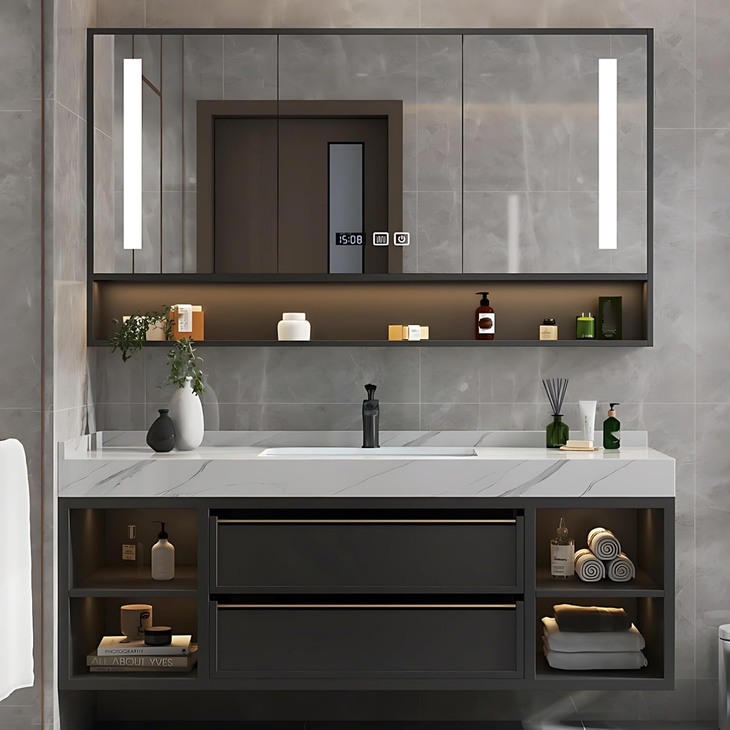Image 1 of best floating bathroom vanity with smart mirror
