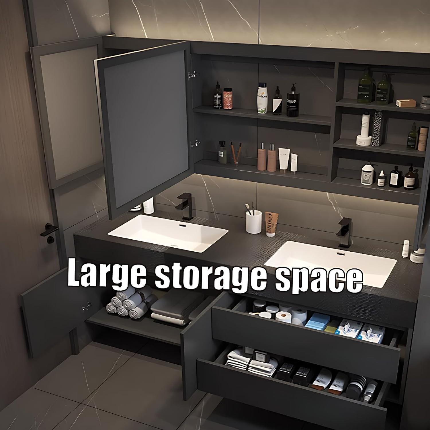 Best Modern Bathroom Vanity with Double Sink: Our Complete Expert Analysis 4 Close-up inspection of the best modern bathroom vanity with double sink,modern double sink vanity worth buying,wall mounted bathroom vanity pros cons,ZGNBSD bathroom vanity honest,should I buy a floating vanity,best bathroom vanity for storage condition quality and materials