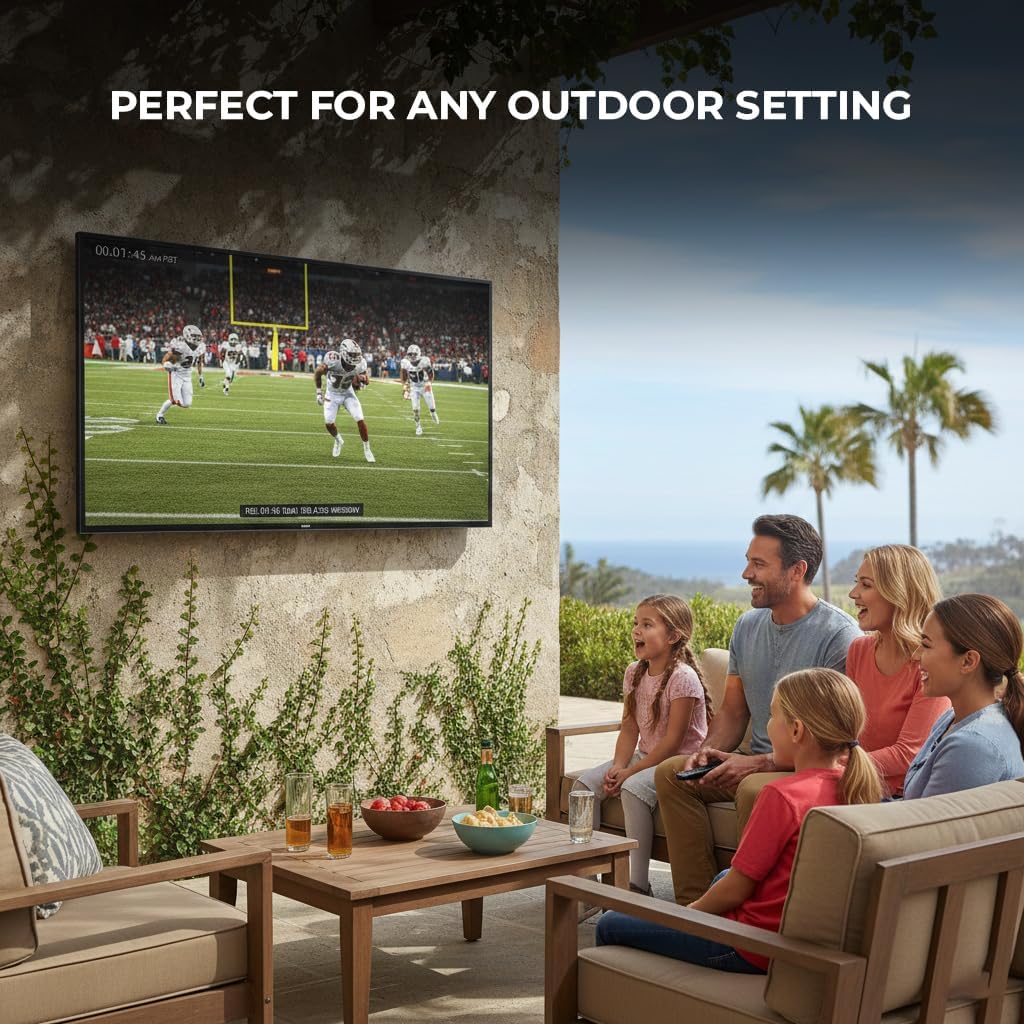 best outdoor TV for partial sun,should I buy an outdoor TV,outdoor TV pros and cons,weatherproof TV worth buying,best TV for patio entertainment,Titan G200 worth it condition quality and materials close-up